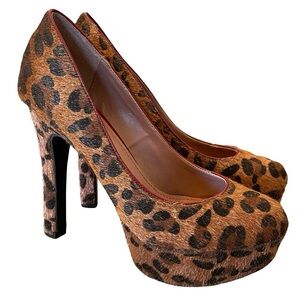 Pink & Pepper Faux Fur Leopard Print Platform Size 9